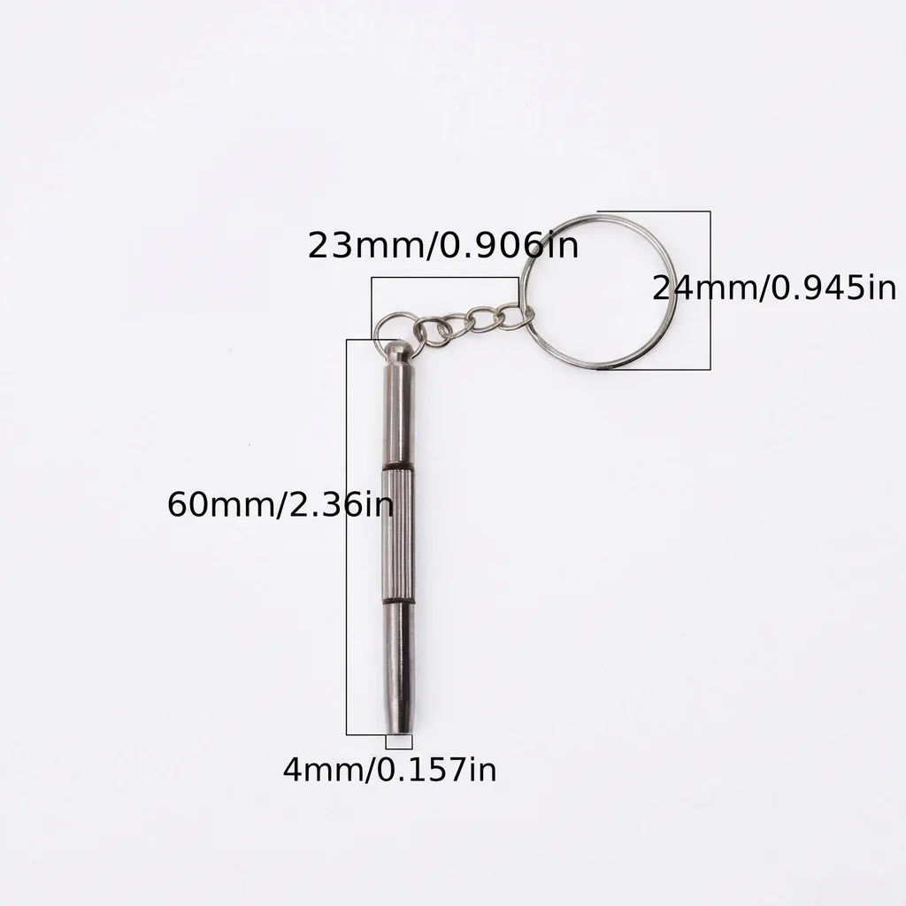 Compact Metal Keychain Screwdriver, 4mm Tip for Glasses & Watch Repair, Anti-Slip Handle for Precise Adjustments On-the-Go