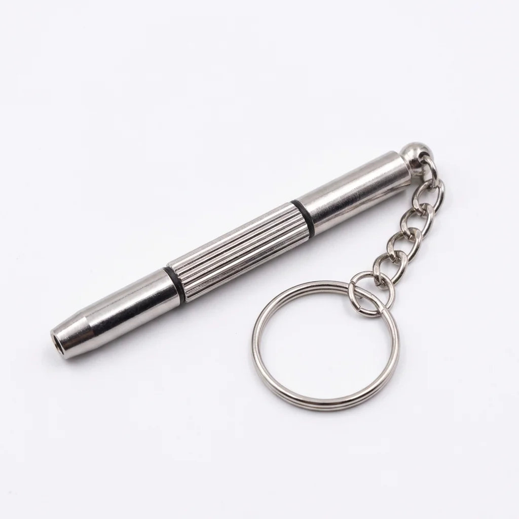 Compact Metal Keychain Screwdriver, 4mm Tip for Glasses & Watch Repair, Anti-Slip Handle for Precise Adjustments On-the-Go